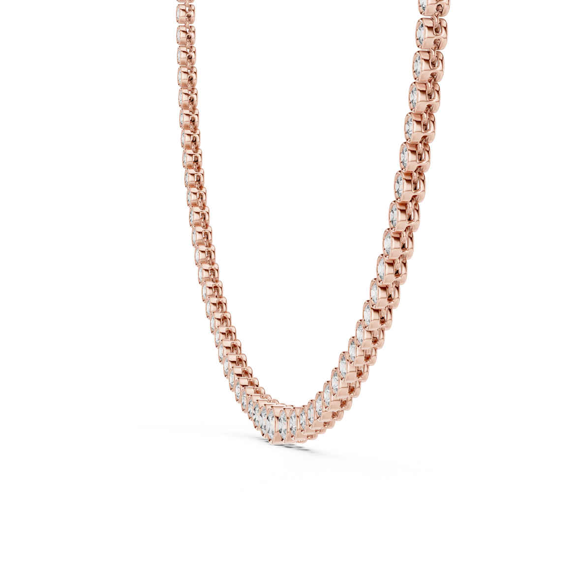 Rose gold necklace on a white background