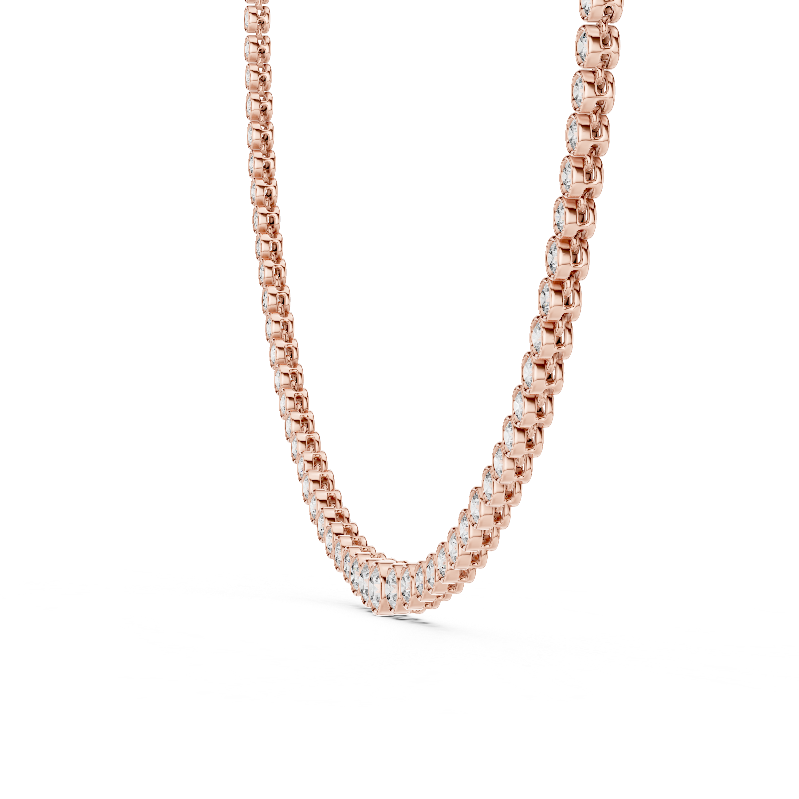 Rose gold necklace on a white background