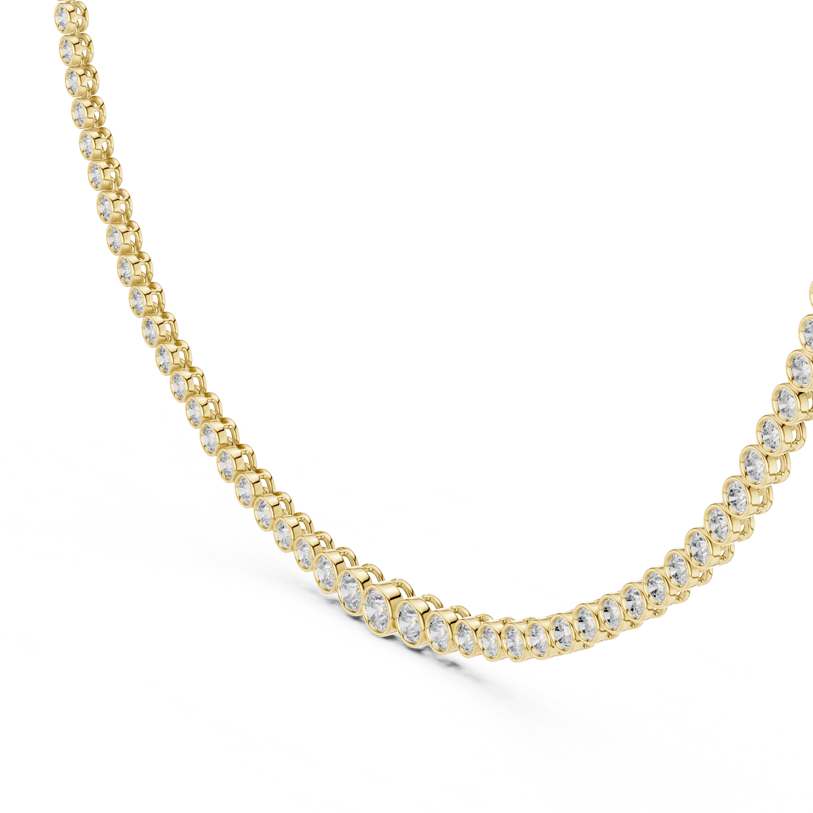 Gold necklace with clear stones on a white background
