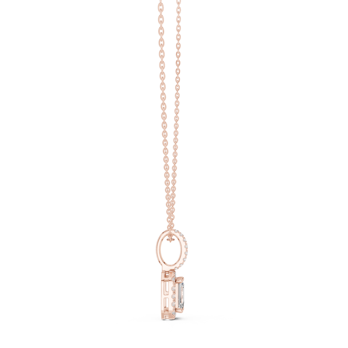 Emerald cut halo diamond pendant in gold with lab grown diamonds by Signora Jewels