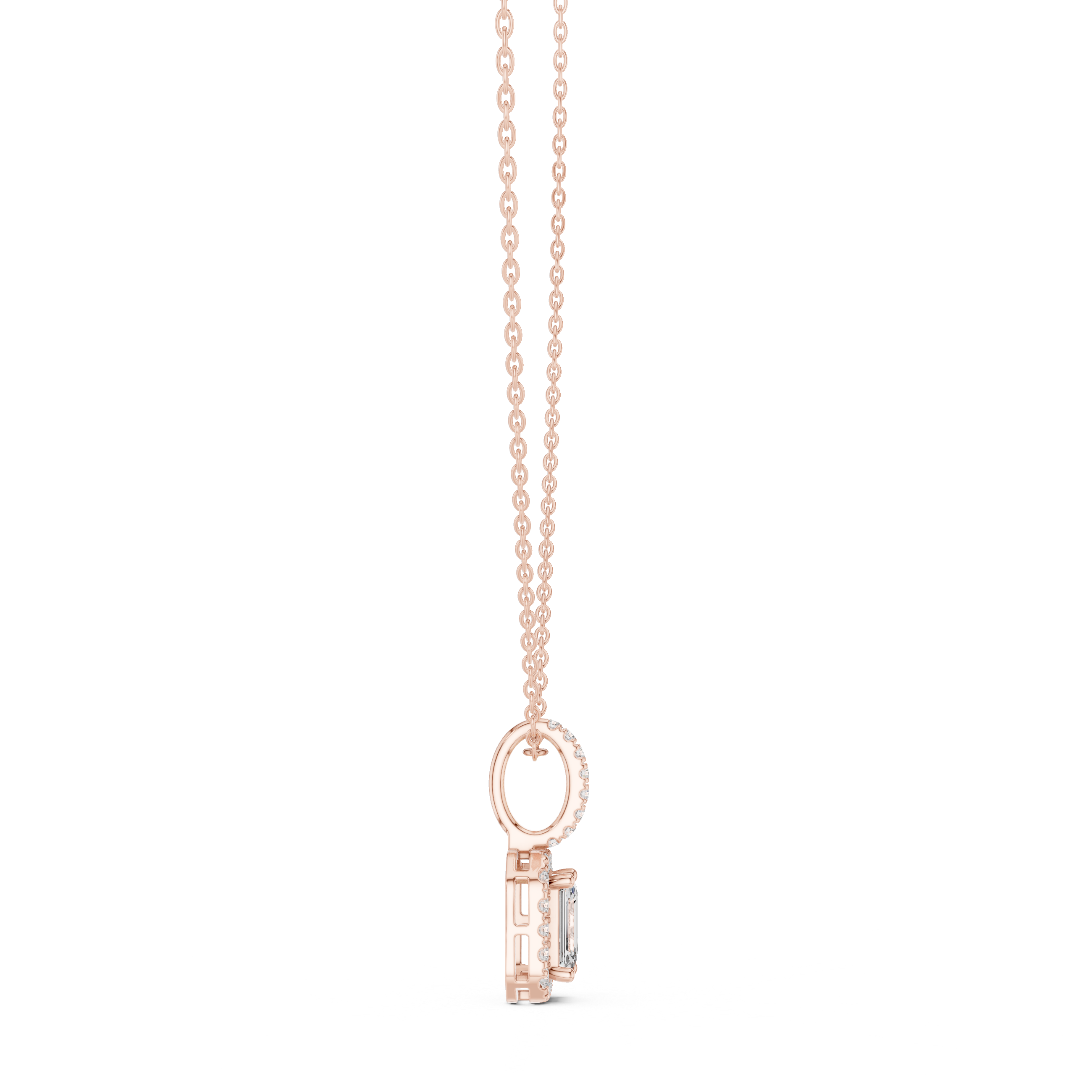 Emerald cut halo diamond pendant in gold with lab grown diamonds by Signora Jewels