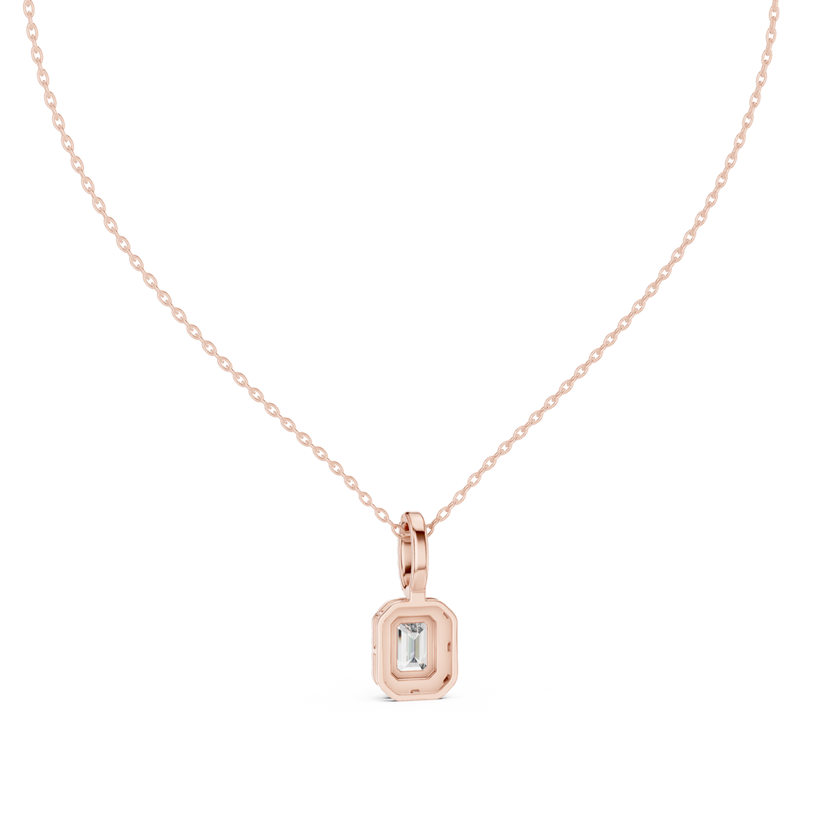 Emerald cut halo diamond pendant in gold with lab grown diamonds by Signora Jewels