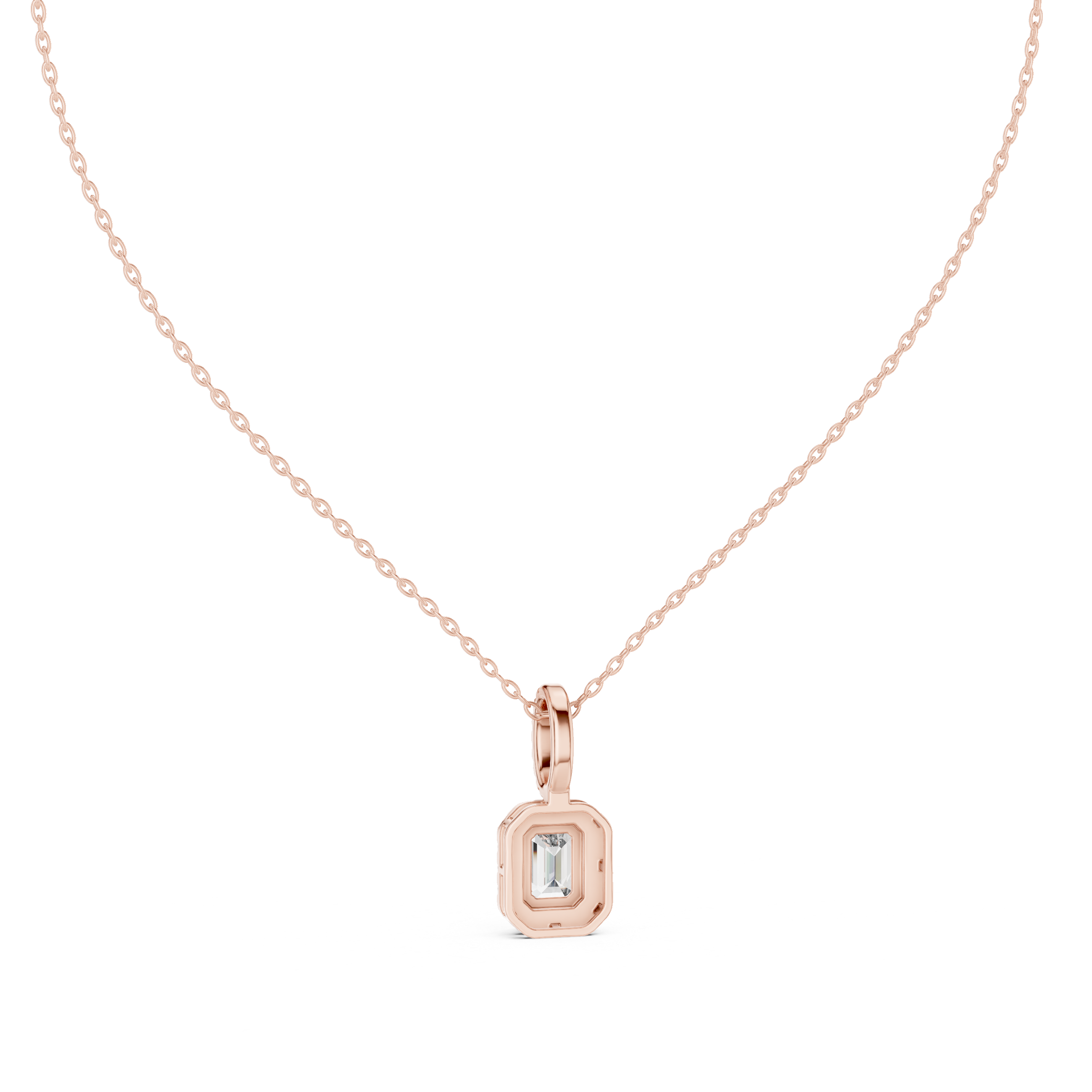 Emerald cut halo diamond pendant in gold with lab grown diamonds by Signora Jewels