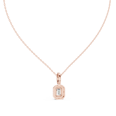 Emerald cut halo diamond pendant in gold with lab grown diamonds by Signora Jewels