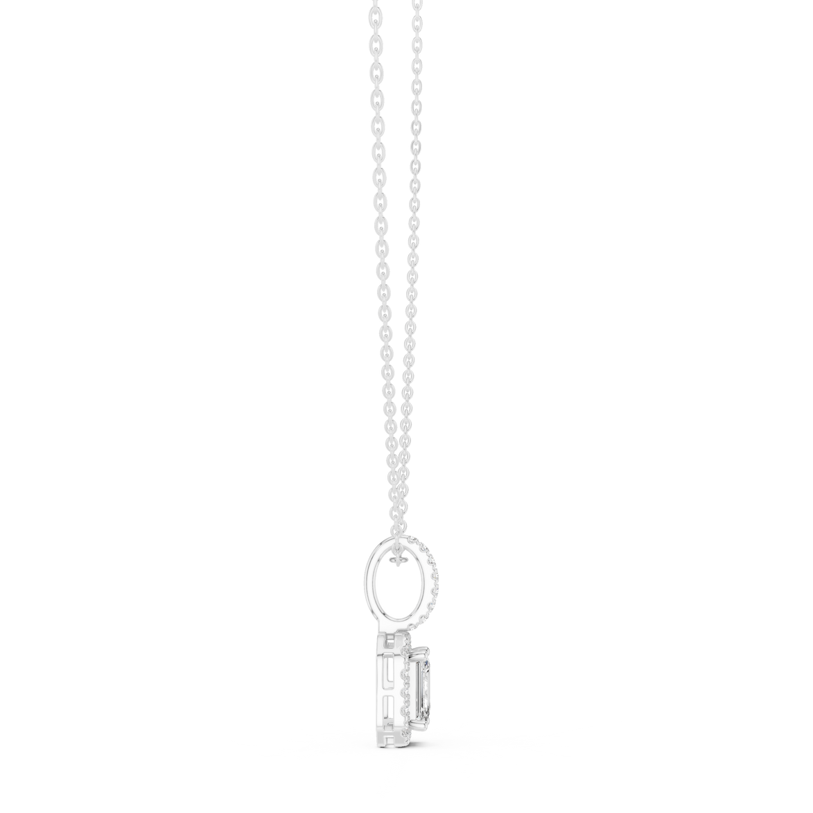 Emerald cut halo diamond pendant in gold with lab grown diamonds by Signora Jewels