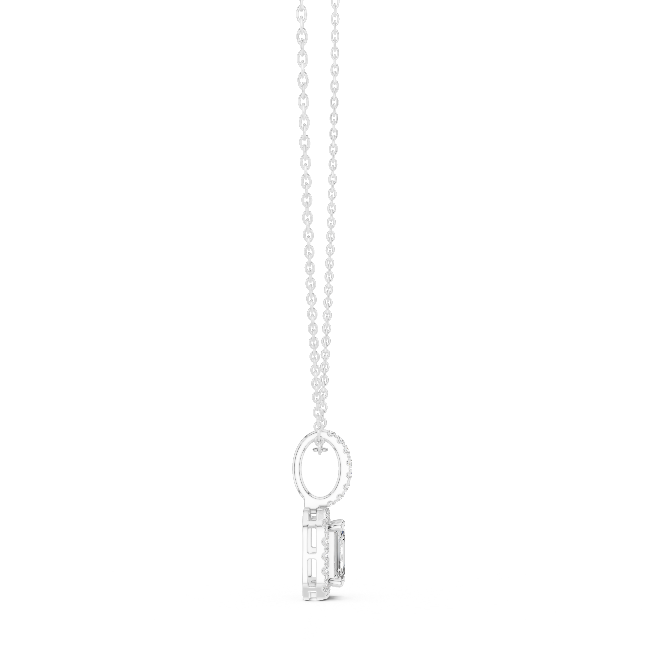 Emerald cut halo diamond pendant in gold with lab grown diamonds by Signora Jewels