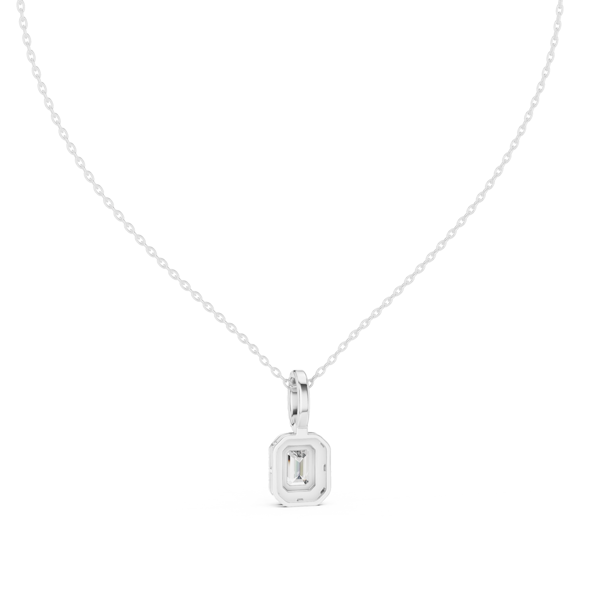 Emerald cut halo diamond pendant in gold with lab grown diamonds by Signora Jewels