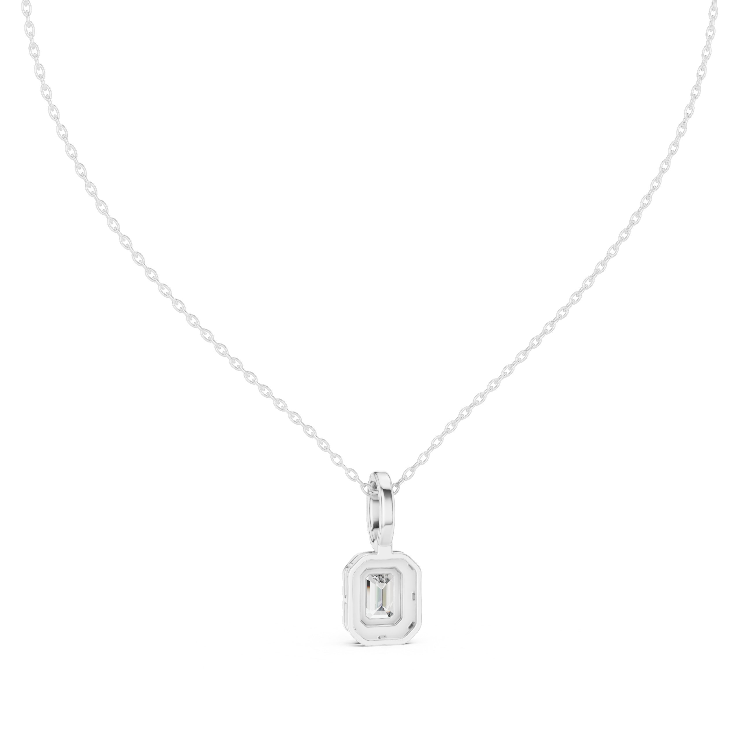 Emerald cut halo diamond pendant in gold with lab grown diamonds by Signora Jewels