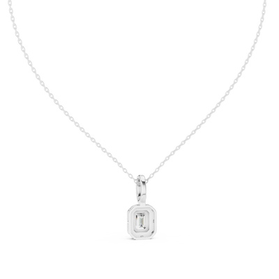 Emerald cut halo diamond pendant in gold with lab grown diamonds by Signora Jewels