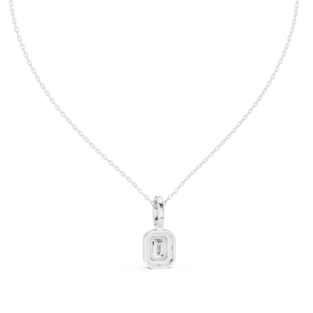 Emerald cut halo diamond pendant in gold with lab grown diamonds by Signora Jewels