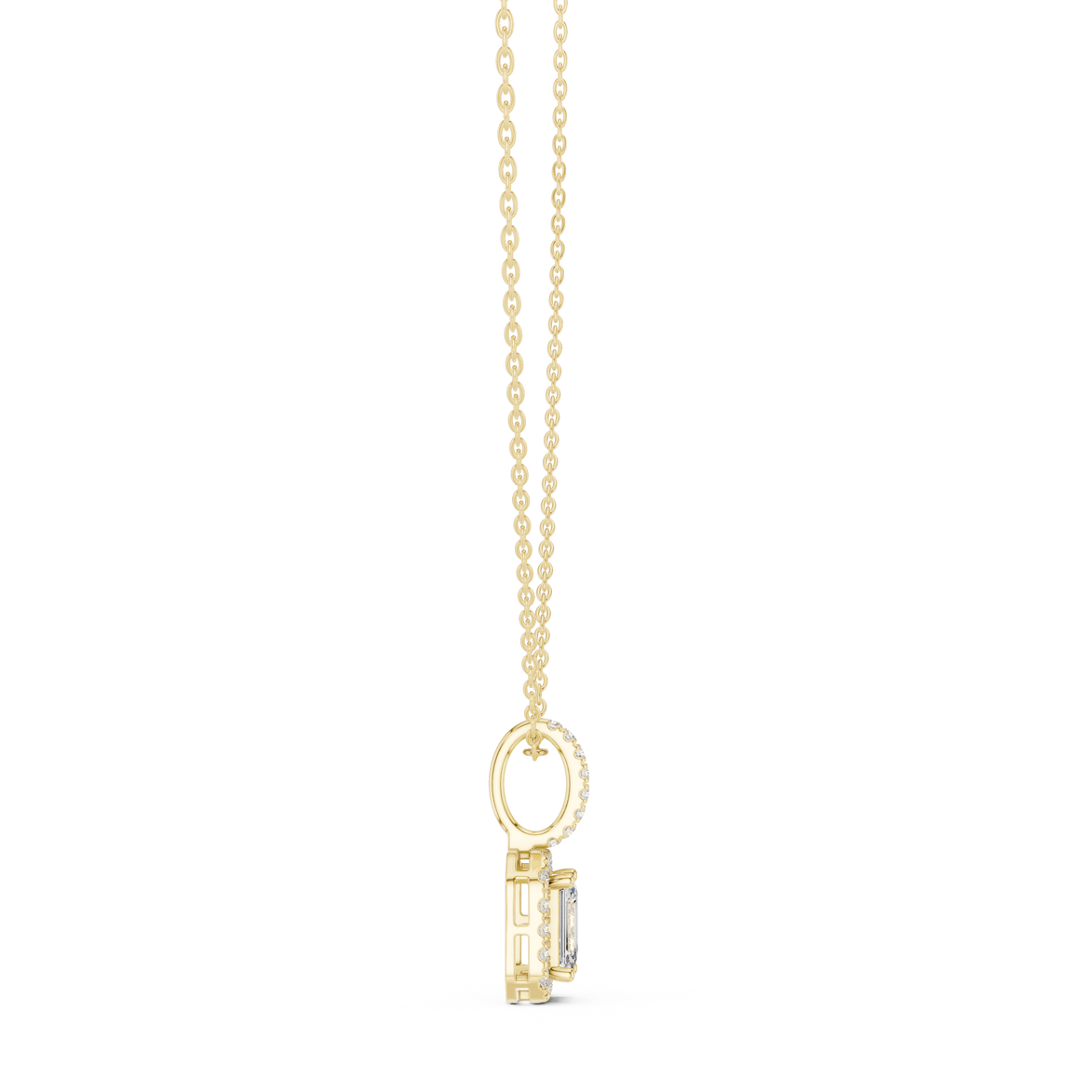 Emerald cut halo diamond pendant in gold with lab grown diamonds by Signora Jewels