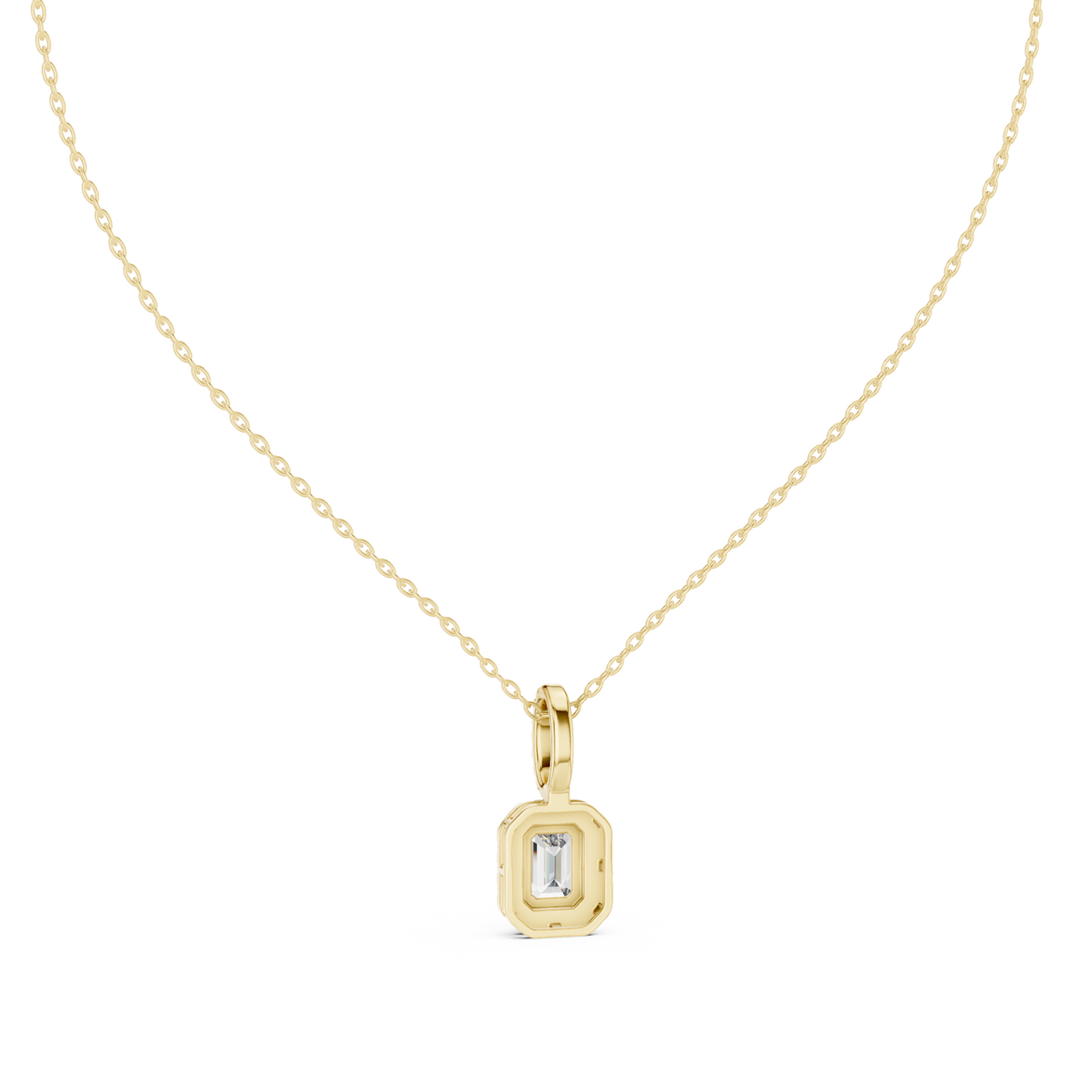 Emerald cut halo diamond pendant in gold with lab grown diamonds by Signora Jewels