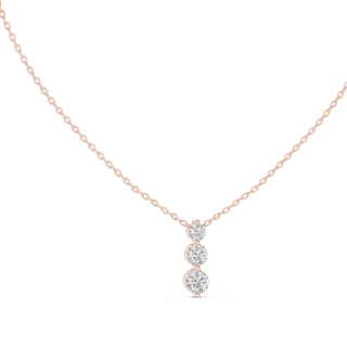 round diamond three stone drop pendant in rose gold