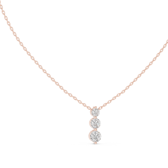 round diamond three stone drop pendant in rose gold