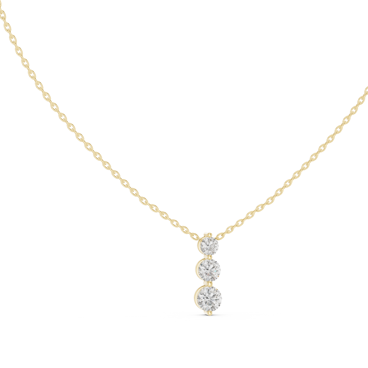 Three stone diamond pendant in gold with lab grown diamonds by Signora Jewels