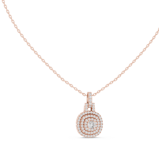 Round lab grown diamond triple halo pendant in rose gold