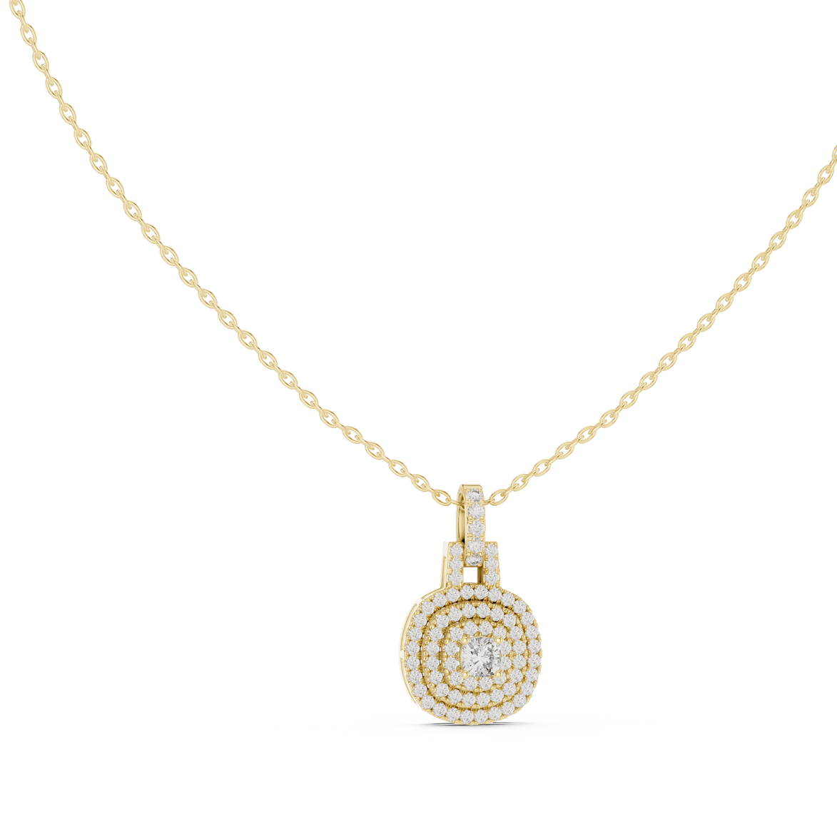 Cushion halo diamond pendant in gold with lab grown diamonds by Signora Jewels