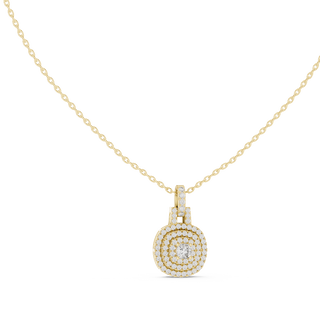 Round lab grown diamond triple halo pendant in yellow gold