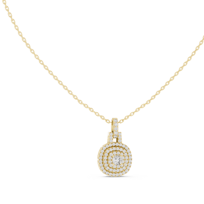 Round lab grown diamond triple halo pendant in yellow gold