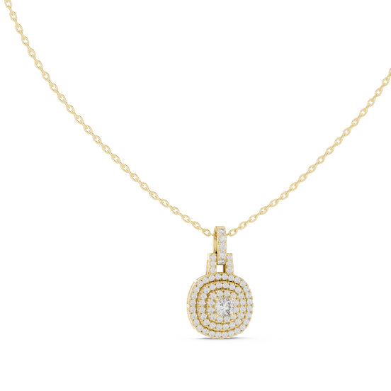 Round lab grown diamond triple halo pendant in yellow gold