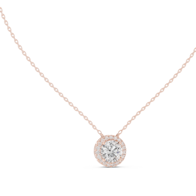 round halo diamond pendant in rose gold