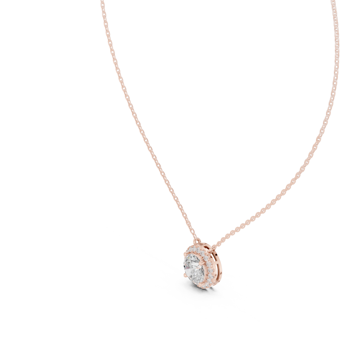 Round halo diamond pendant in gold with lab grown diamonds by Signora Jewels