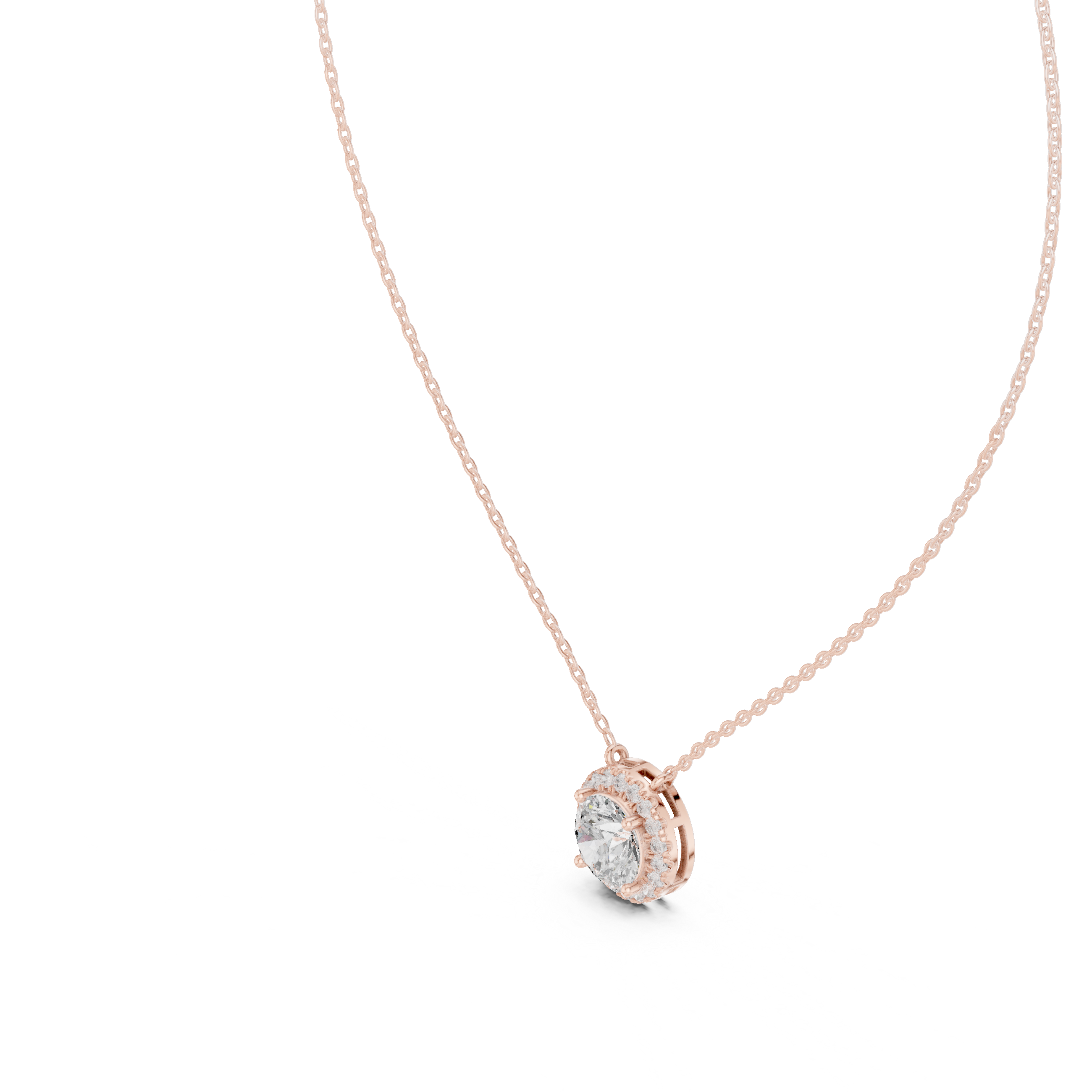 Round halo diamond pendant in gold with lab grown diamonds by Signora Jewels