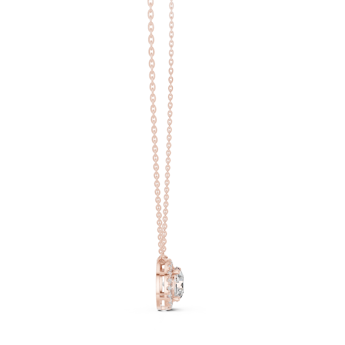 Round halo diamond pendant in gold with lab grown diamonds by Signora Jewels