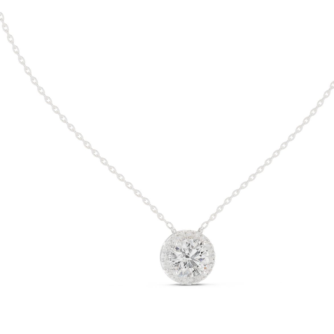 Round halo diamond pendant in gold with lab grown diamonds by Signora Jewels