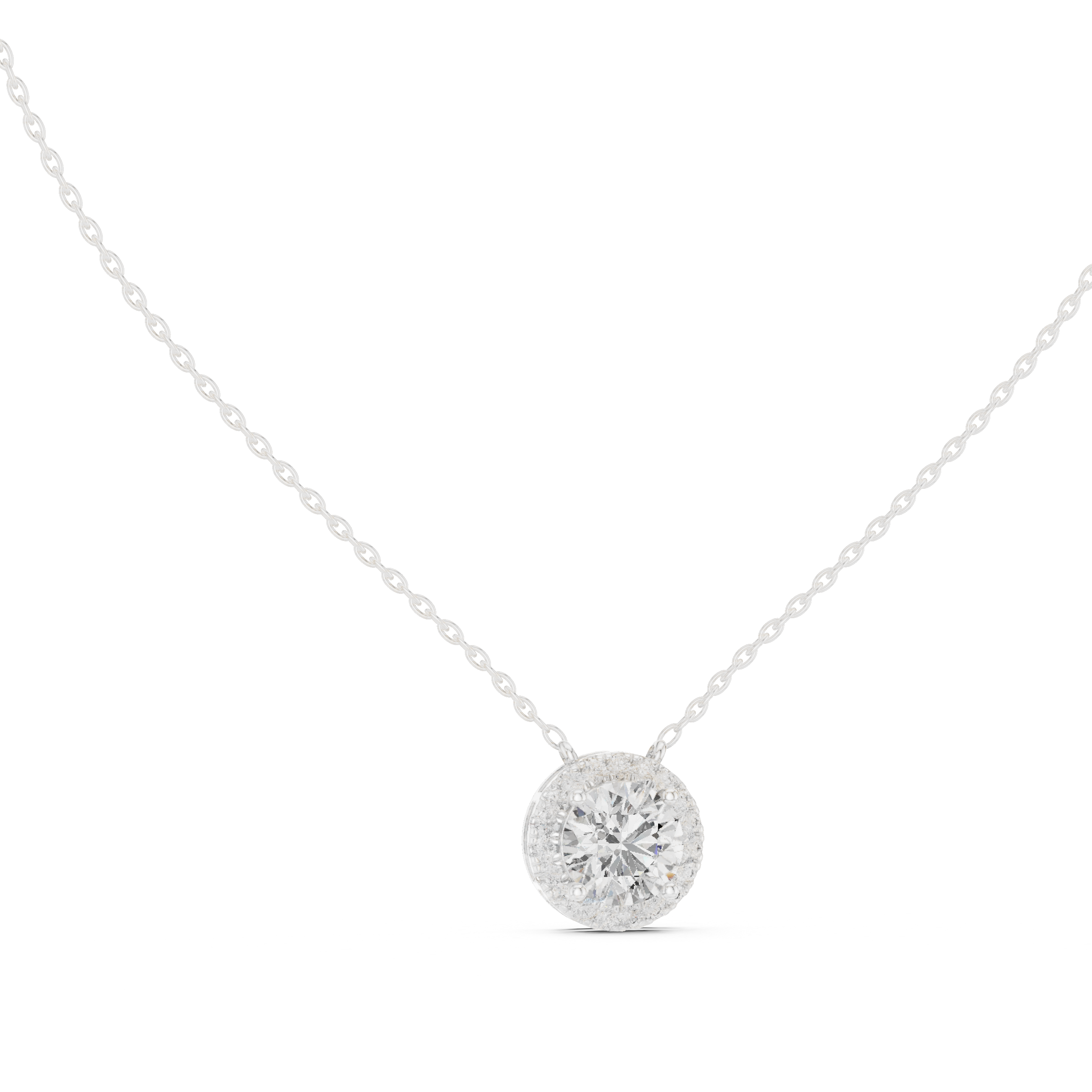 Round halo diamond pendant in gold with lab grown diamonds by Signora Jewels