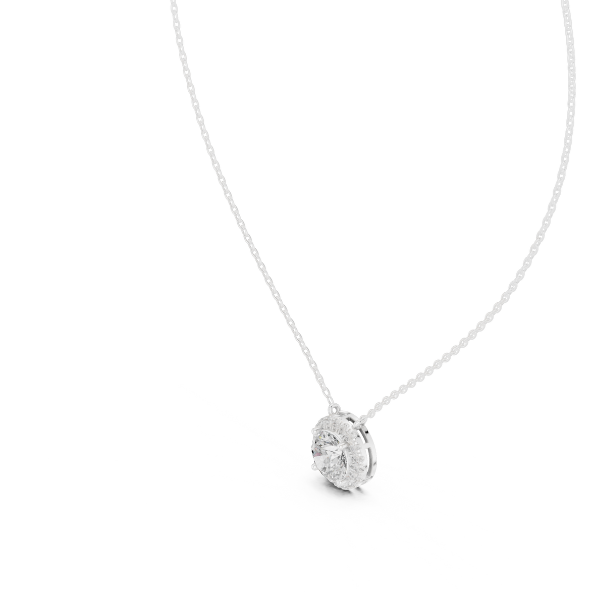 Round halo diamond pendant in gold with lab grown diamonds by Signora Jewels