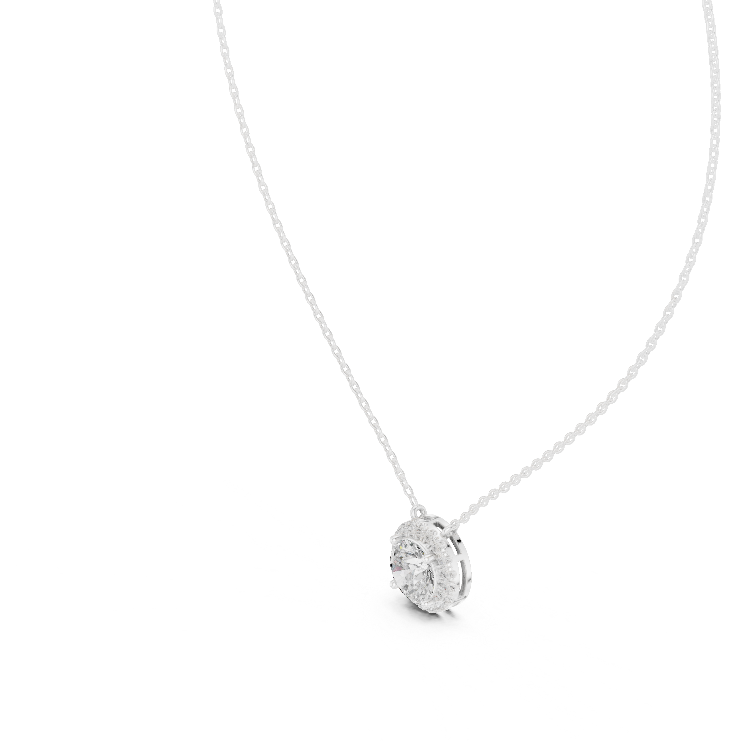 Round halo diamond pendant in gold with lab grown diamonds by Signora Jewels