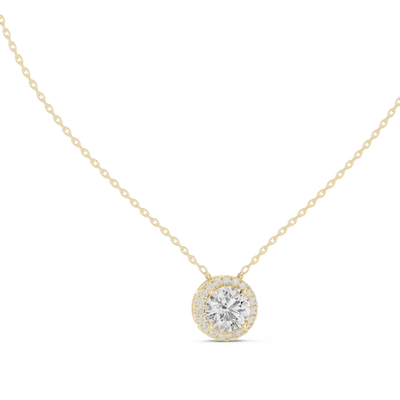 Round halo diamond pendant in gold with lab grown diamonds by Signora Jewels