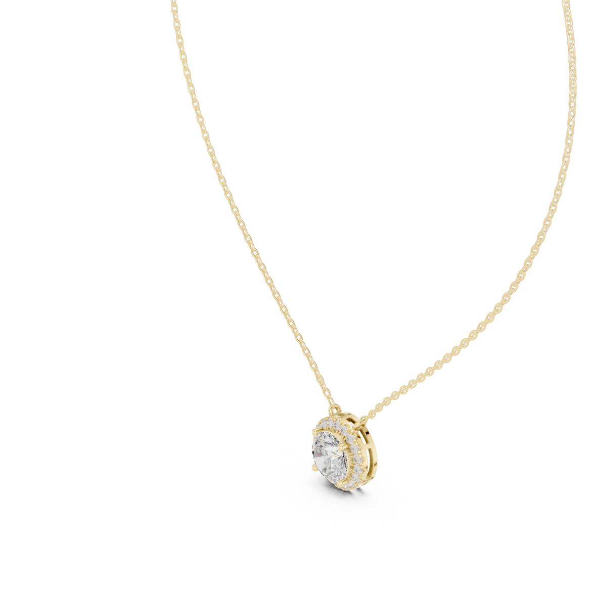 Round halo diamond pendant in gold with lab grown diamonds by Signora Jewels