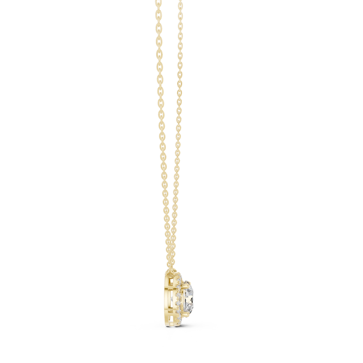 Round halo diamond pendant in gold with lab grown diamonds by Signora Jewels