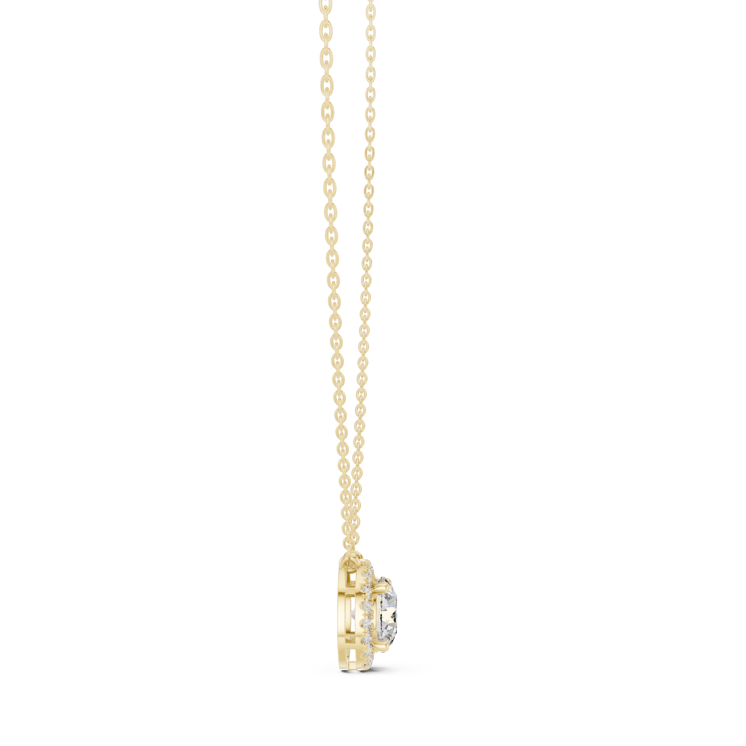 Round halo diamond pendant in gold with lab grown diamonds by Signora Jewels