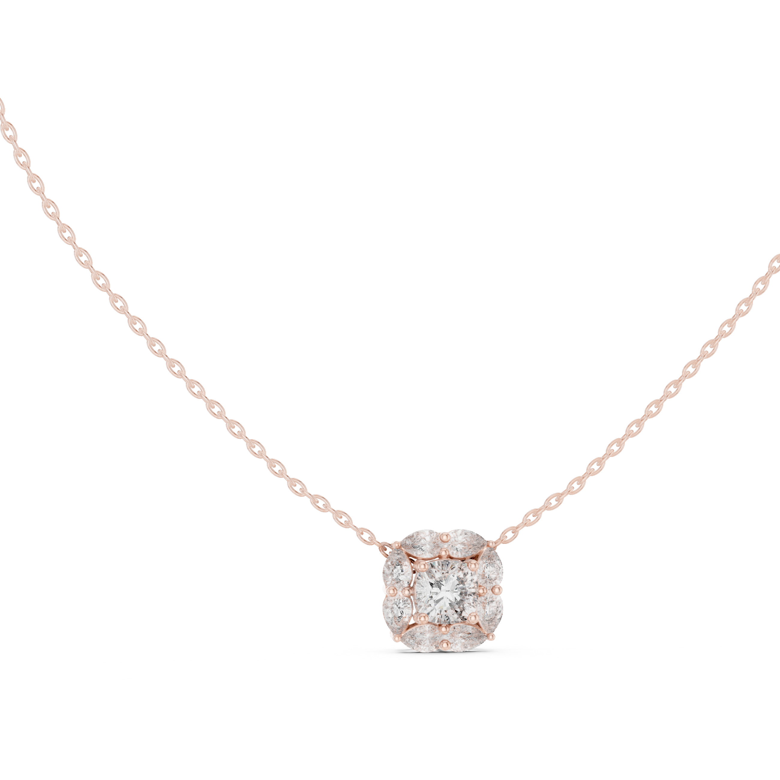Cushion cut halo diamond pendant in gold with pear cut lab grown diamonds by Signora Jewels