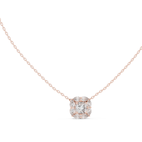 cushion diamond cluster pendant in rose gold