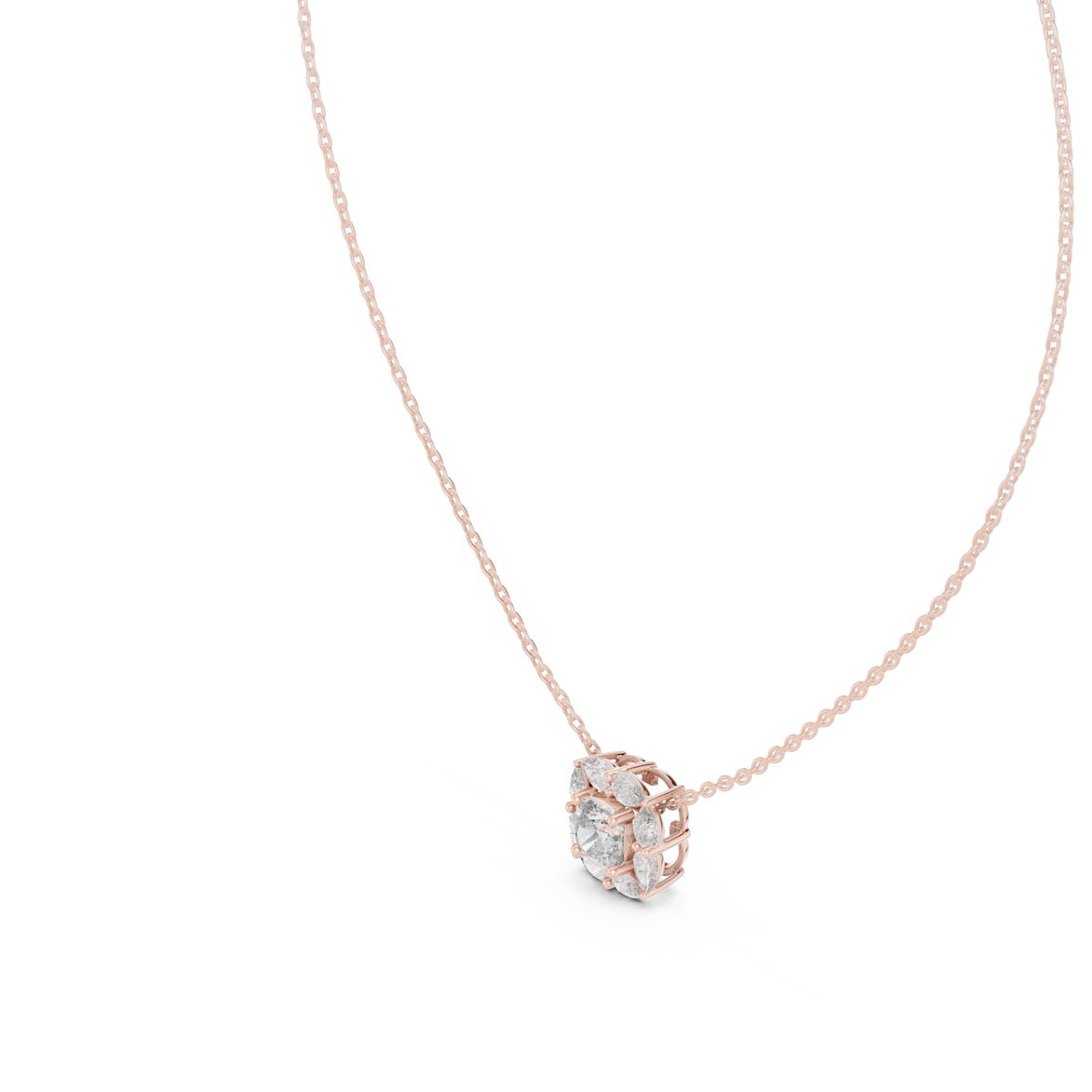 Cushion cut halo diamond pendant in gold with pear cut lab grown diamonds by Signora Jewels