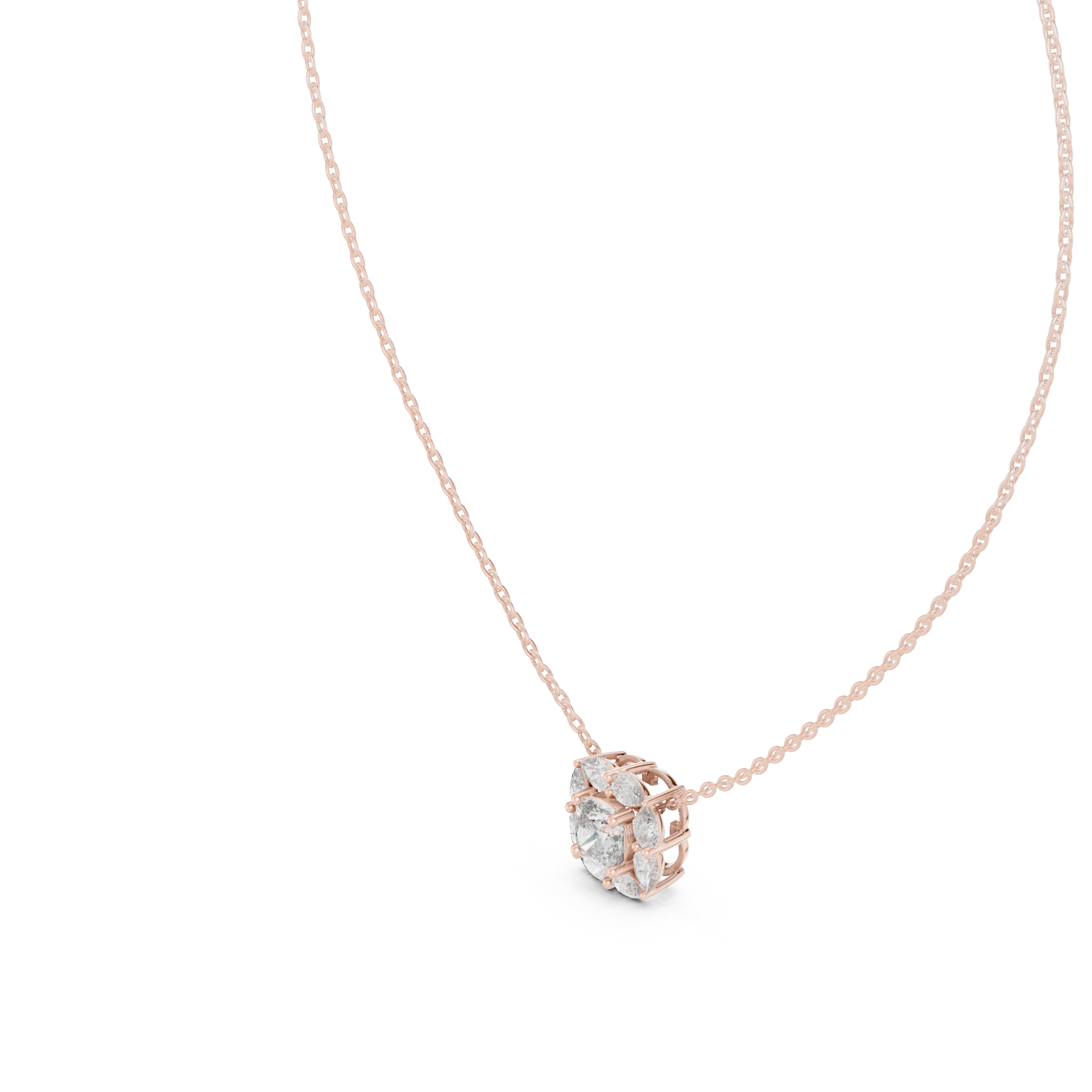 Cushion cut halo diamond pendant in gold with pear cut lab grown diamonds by Signora Jewels