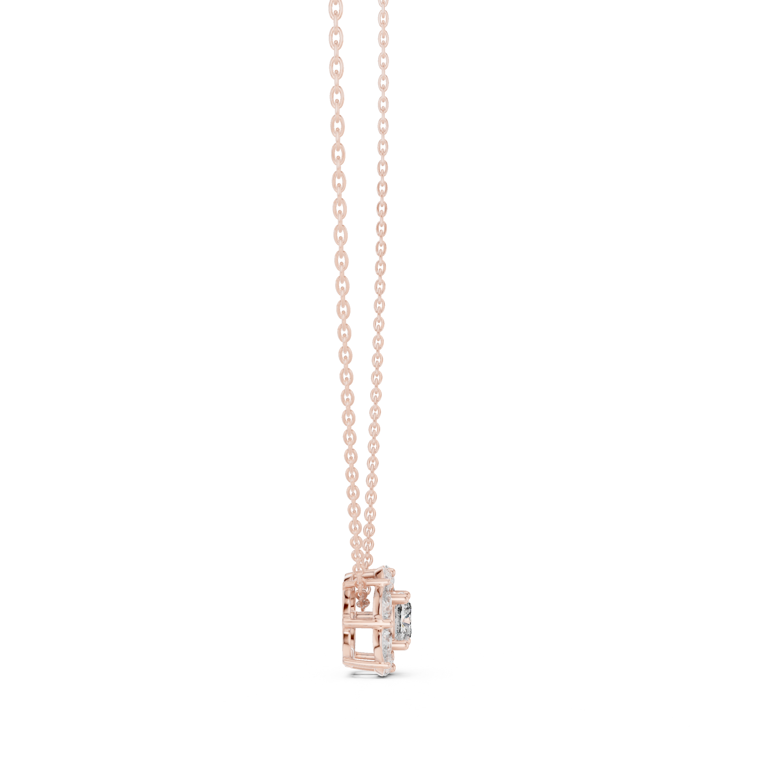 Cushion cut halo diamond pendant in gold with pear cut lab grown diamonds by Signora Jewels
