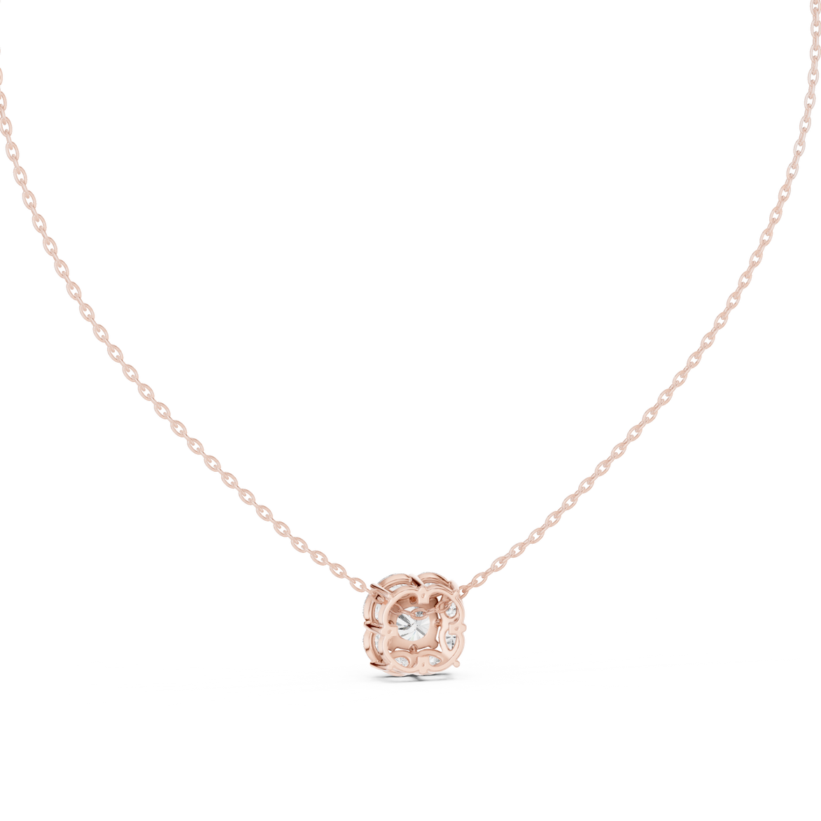 Cushion cut halo diamond pendant in gold with pear cut lab grown diamonds by Signora Jewels