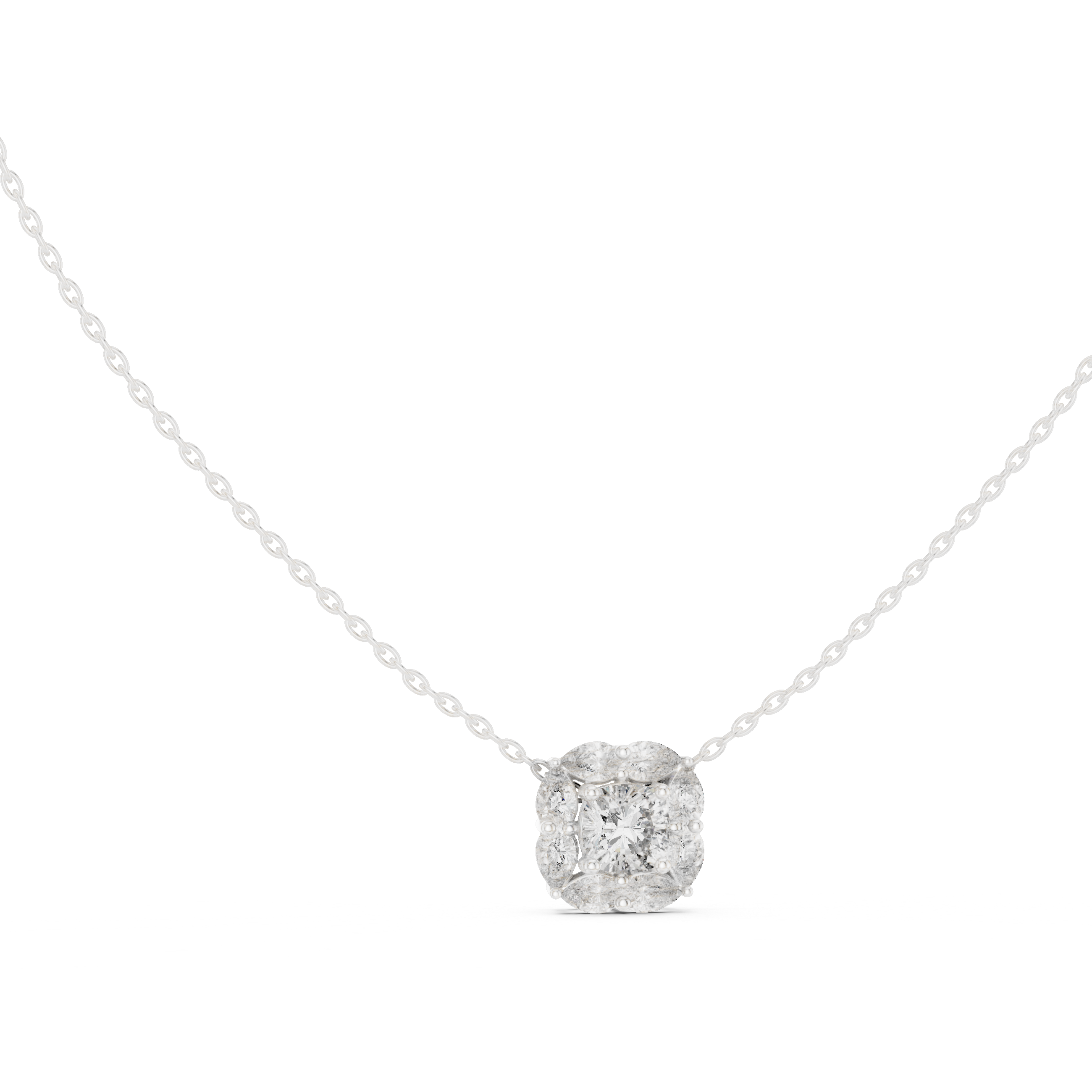 Cushion cut halo diamond pendant in gold with pear cut lab grown diamonds by Signora Jewels