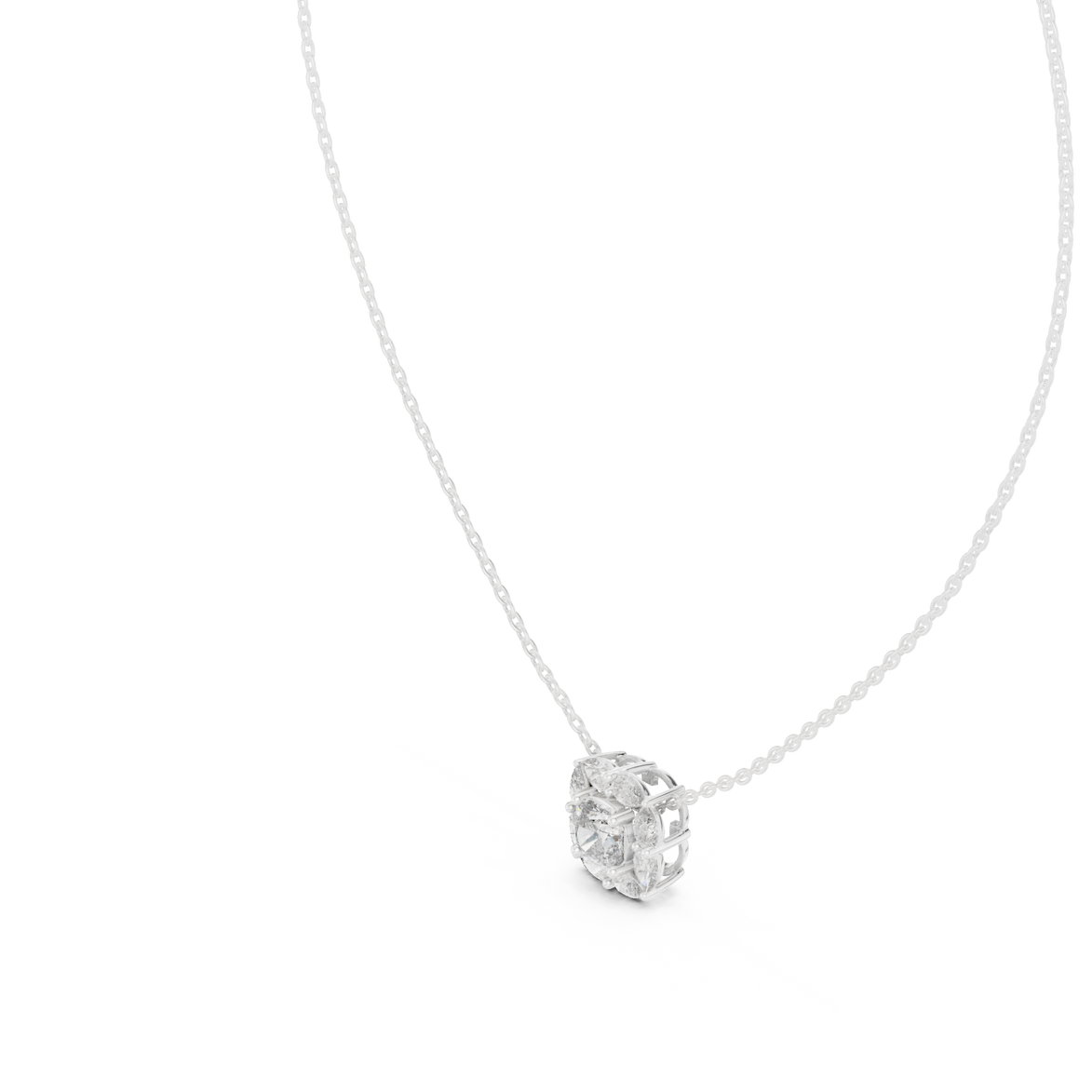 Cushion cut halo diamond pendant in gold with pear cut lab grown diamonds by Signora Jewels