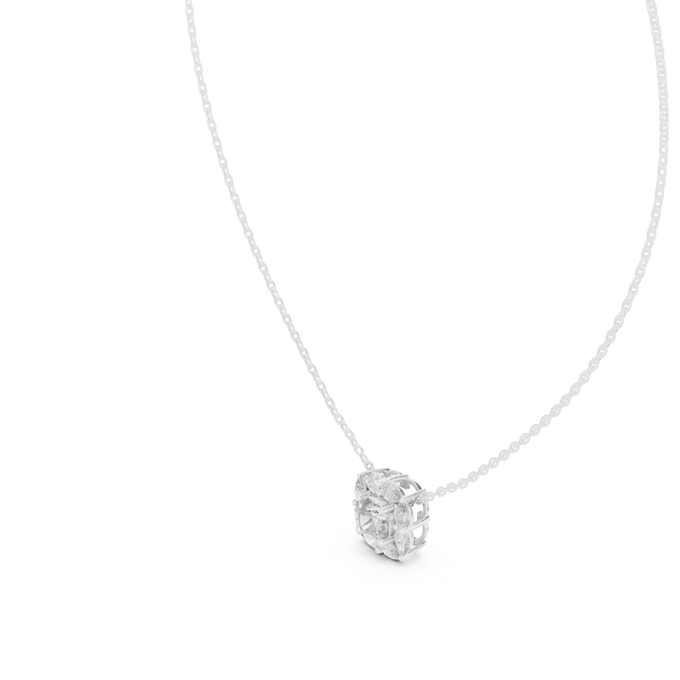 Cushion cut halo diamond pendant in gold with pear cut lab grown diamonds by Signora Jewels