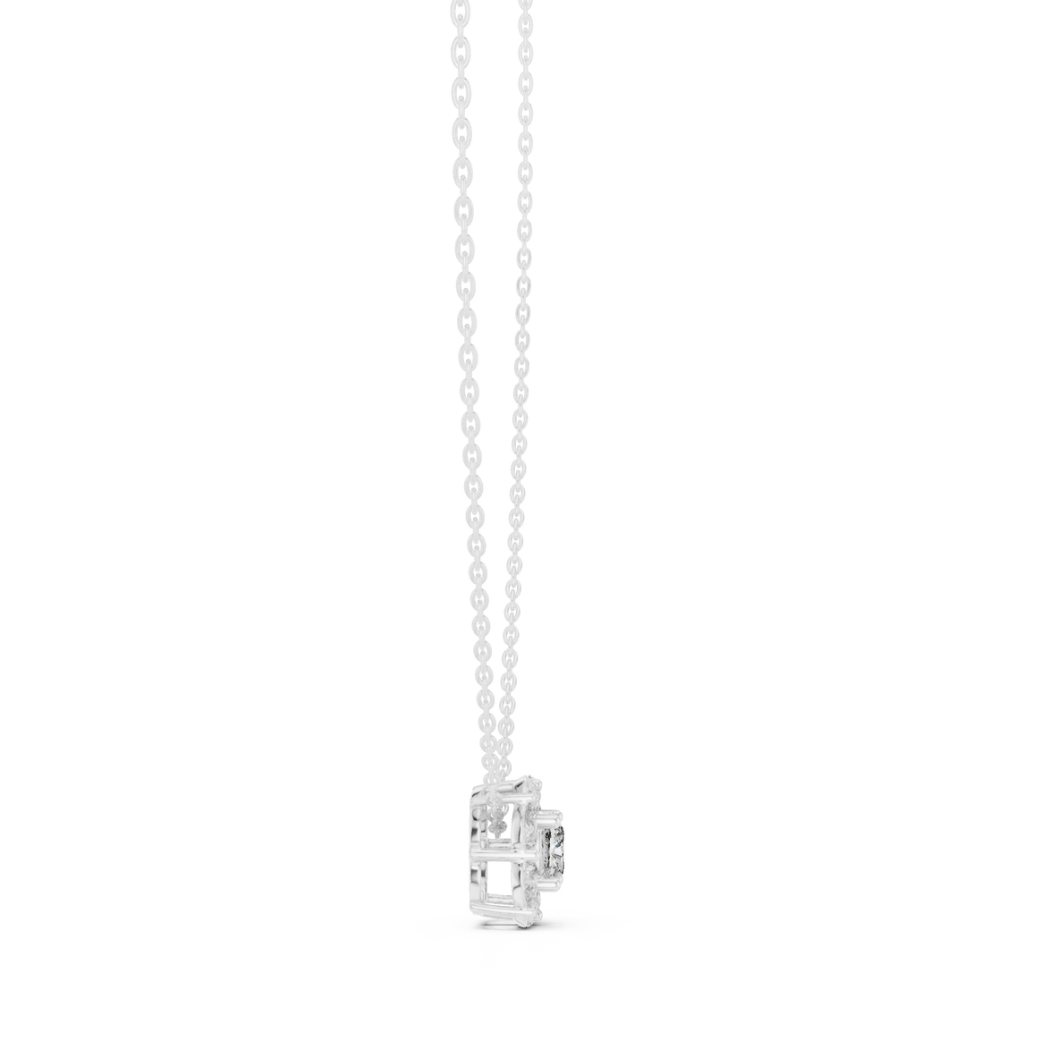 Cushion cut halo diamond pendant in gold with pear cut lab grown diamonds by Signora Jewels
