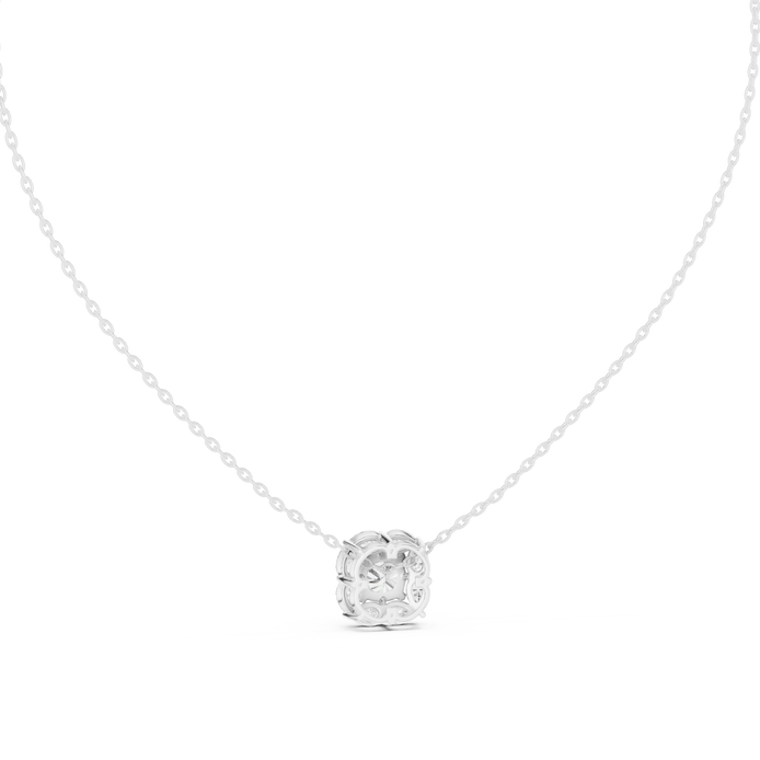 Cushion cut halo diamond pendant in gold with pear cut lab grown diamonds by Signora Jewels