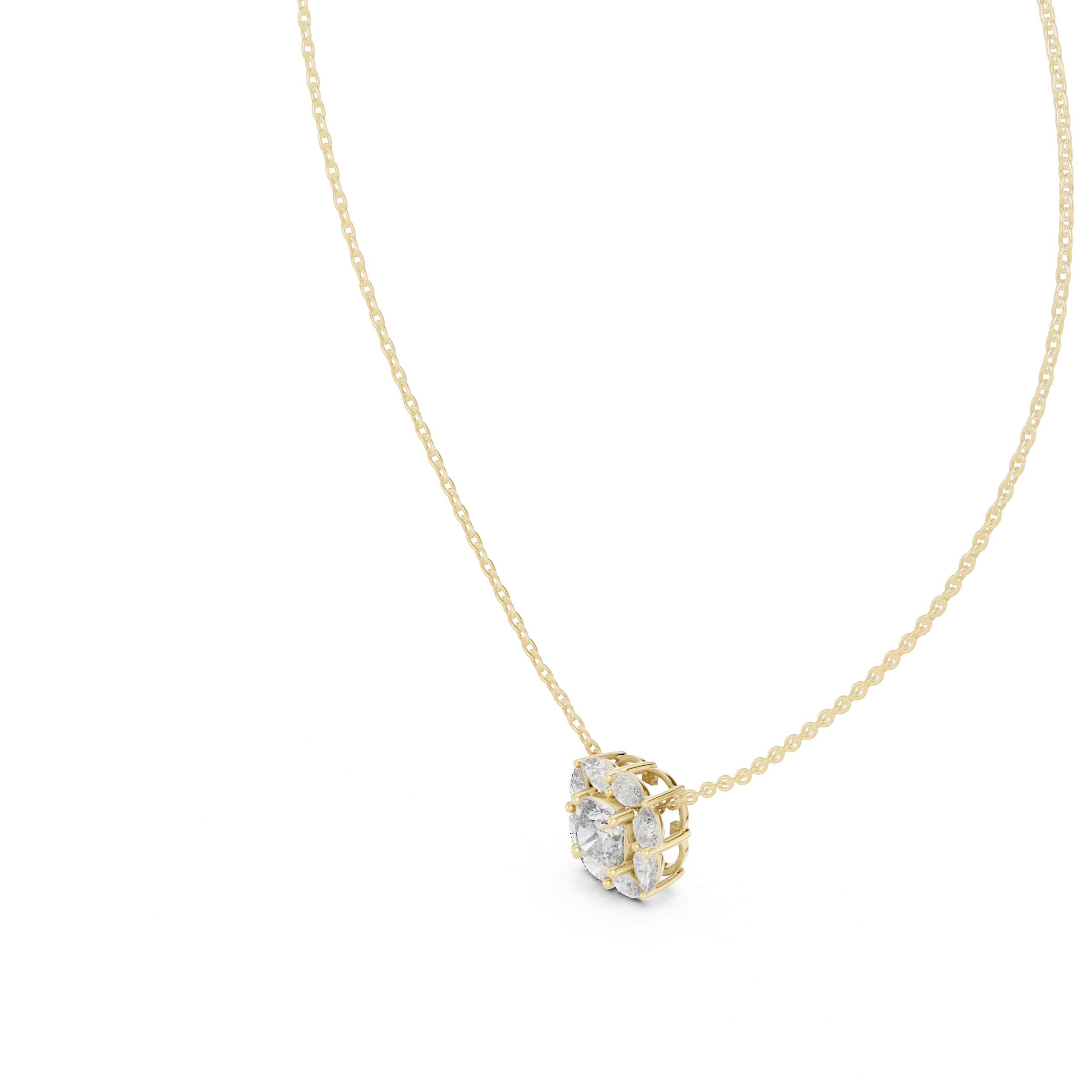 Cushion cut halo diamond pendant in gold with pear cut lab grown diamonds by Signora Jewels