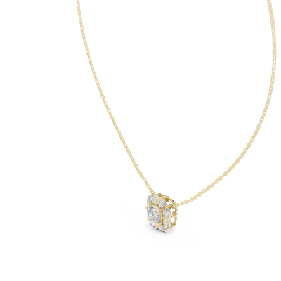 Cushion cut halo diamond pendant in gold with pear cut lab grown diamonds by Signora Jewels