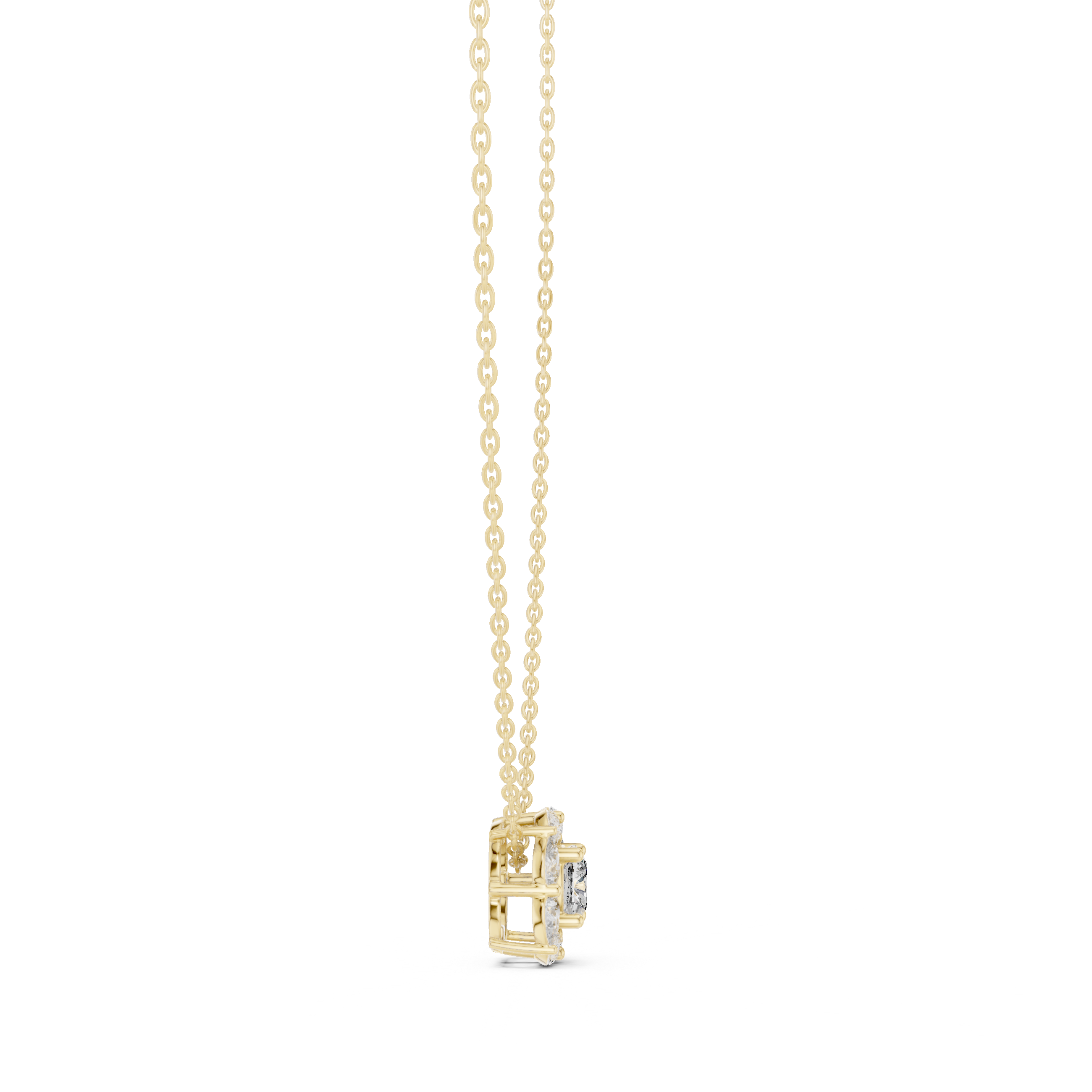 Cushion cut halo diamond pendant in gold with pear cut lab grown diamonds by Signora Jewels
